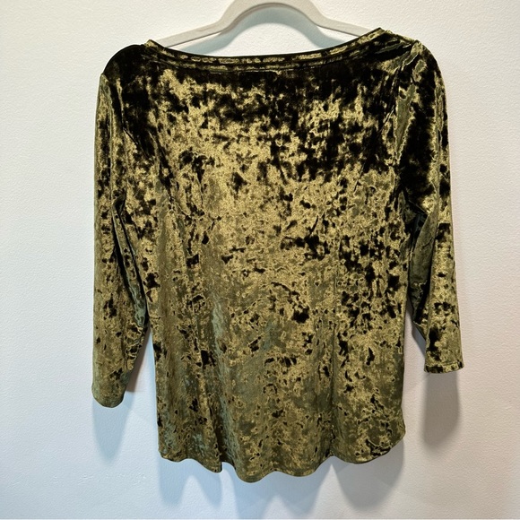 Westport 1962 Olive Green Crushed Velvet 3/4 Sleeve Women’s size Petite Medium - Picture 6 of 6